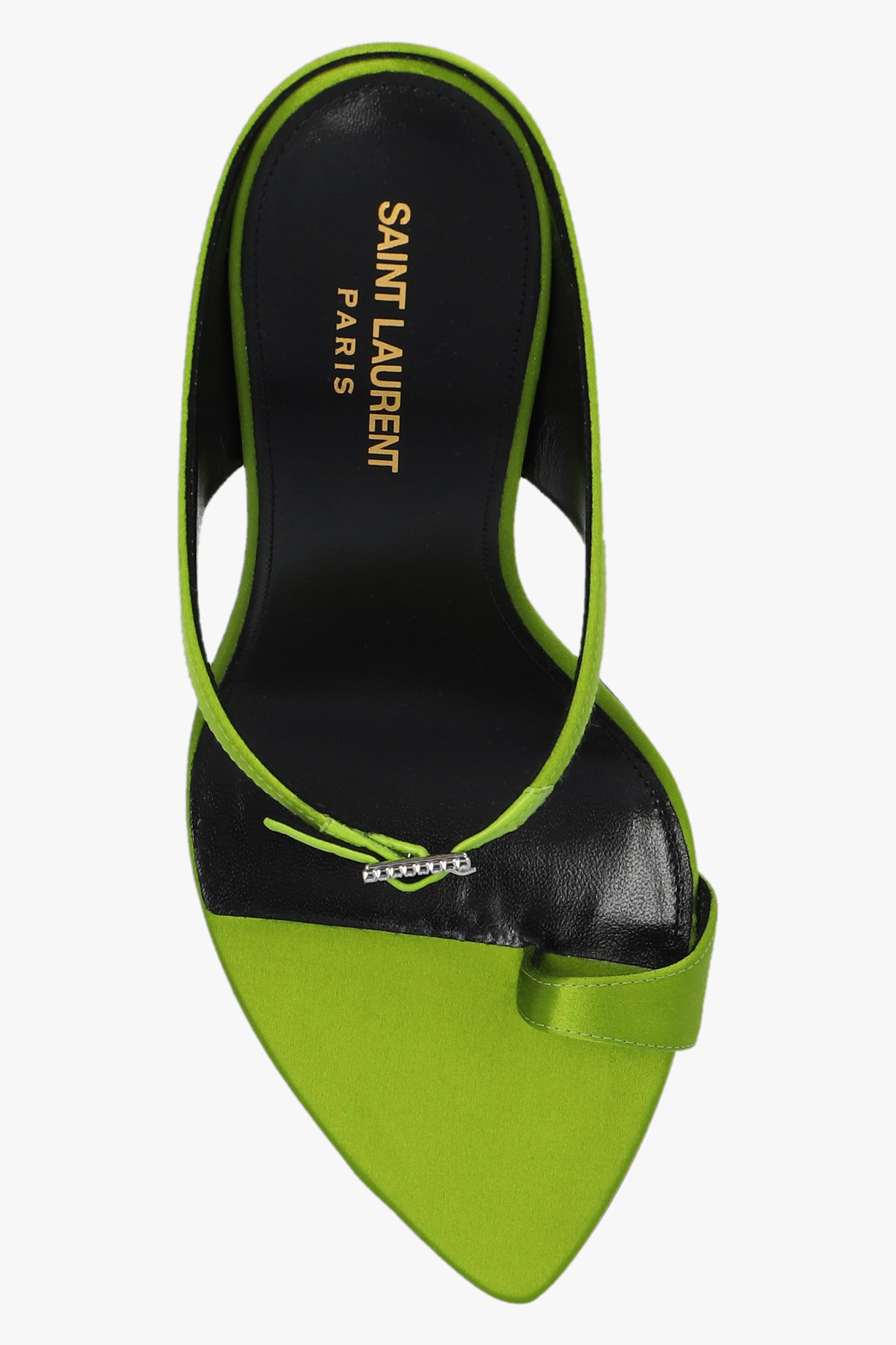 サンダル・ミュール SAINT LAURENT  Saint Laurent Flip Flops Women Satin Green Saint Laurent 110Mm Dive Buckle-Embellished Mules in Green